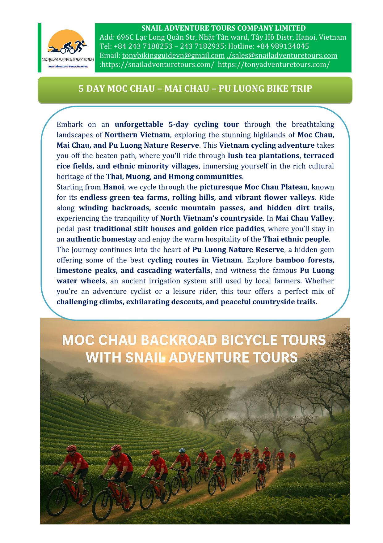 5 DAY MOC CHAU -MAI CHAU - PU LUONG BICYCLE TOURS