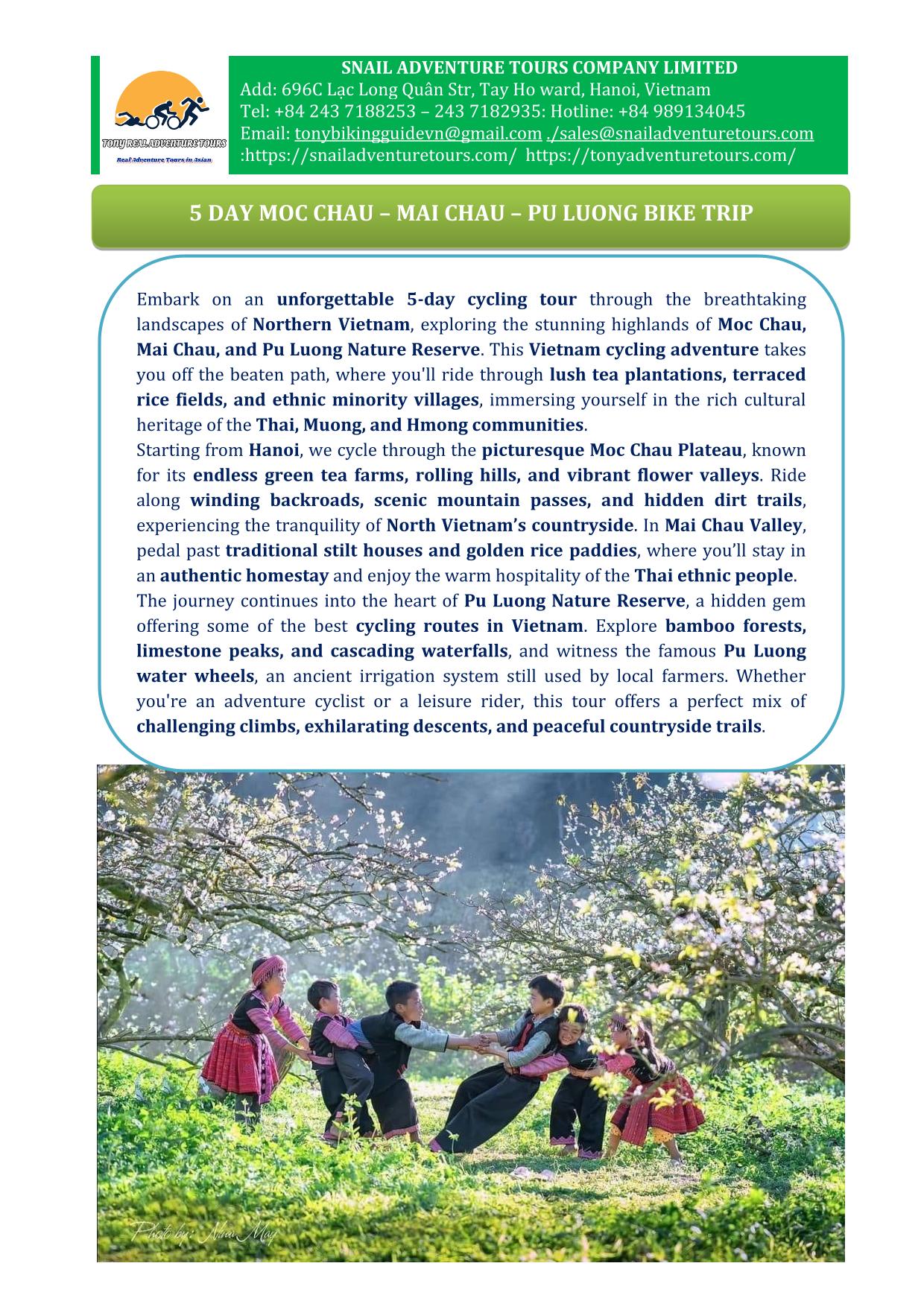 5 DAY MOC CHAU - MAI CHAU - PU LUONG BICYCLE TOURS