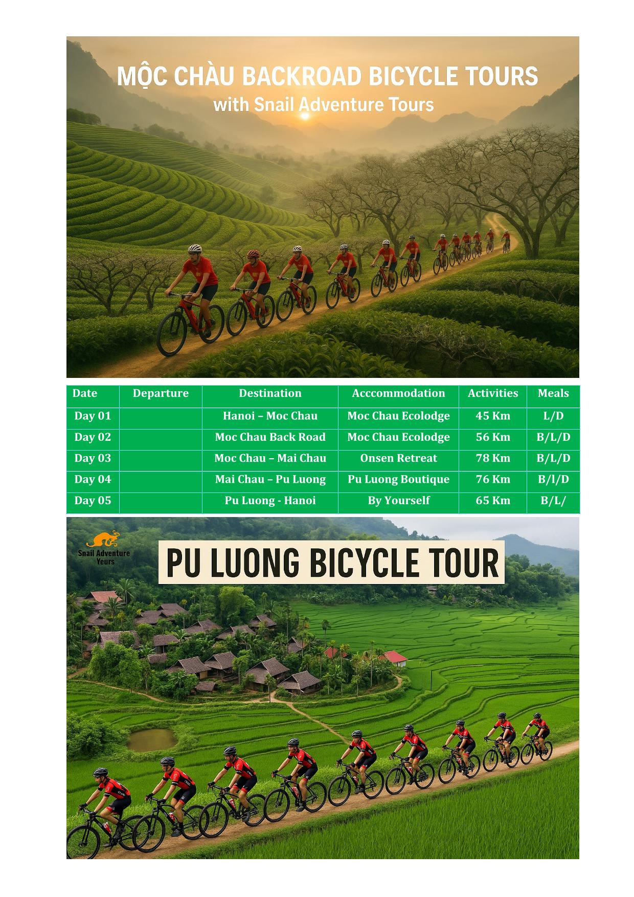 5 DAY MOC CHAU -MAI CHAU - PU LUONG BICYCLE TOURS