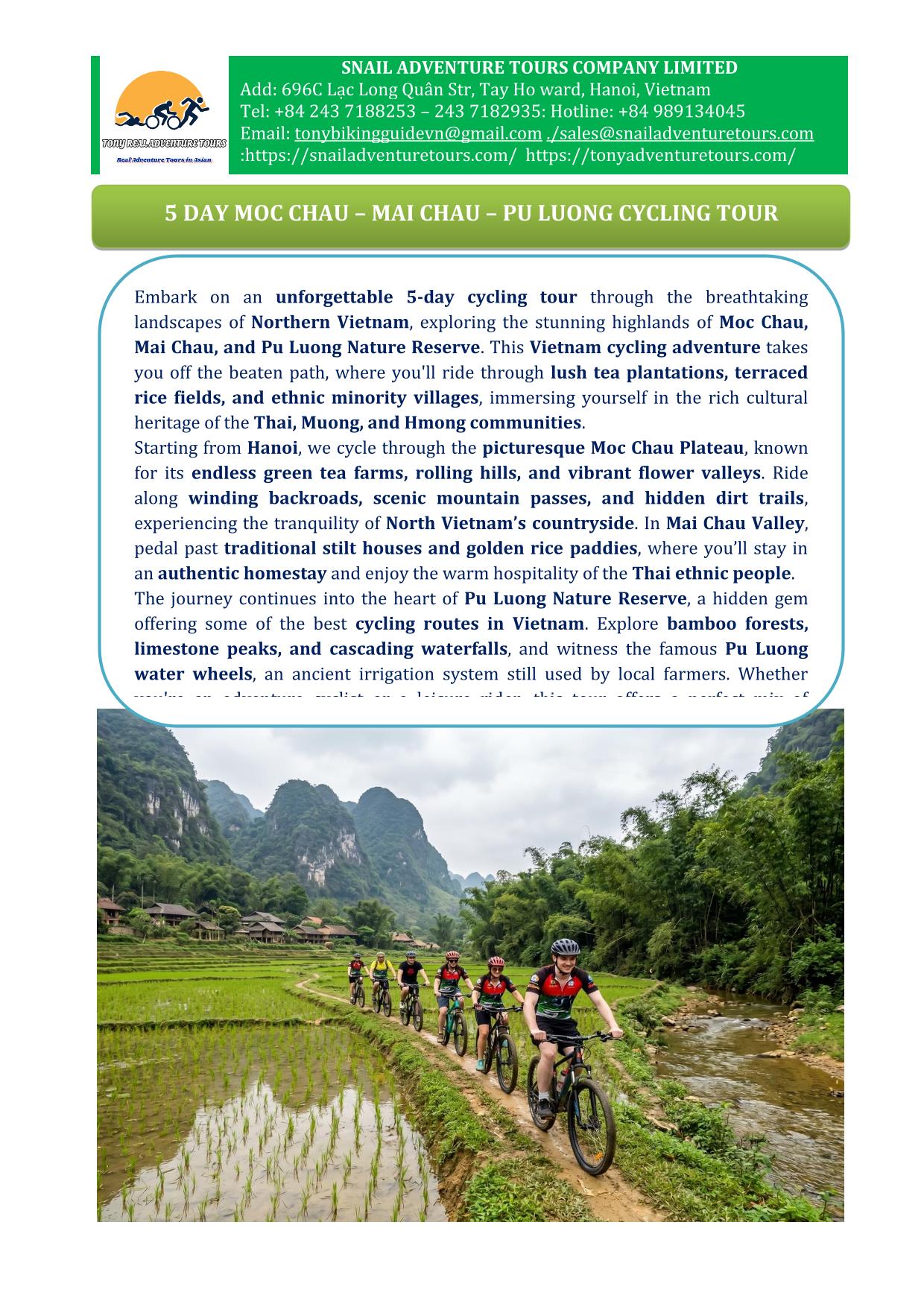5 DAY MOC CHAU - MAI CHAU - PU LUONG BICYCLE TOURS