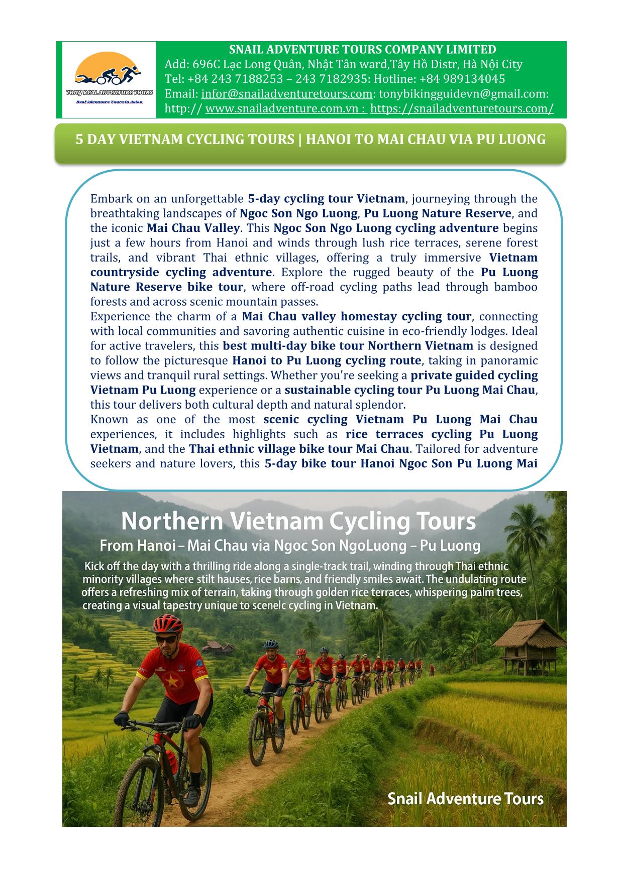 5 DAY VIETNAM CYCLING TOUR | HANOI - MAI CHAU VIA PU LUONG