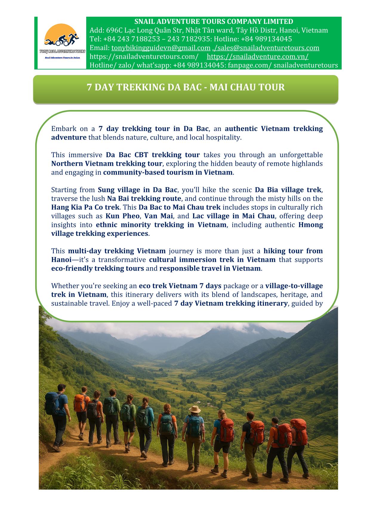 7 DAY DA BAC - MAI CHAU TREKKING TOURS