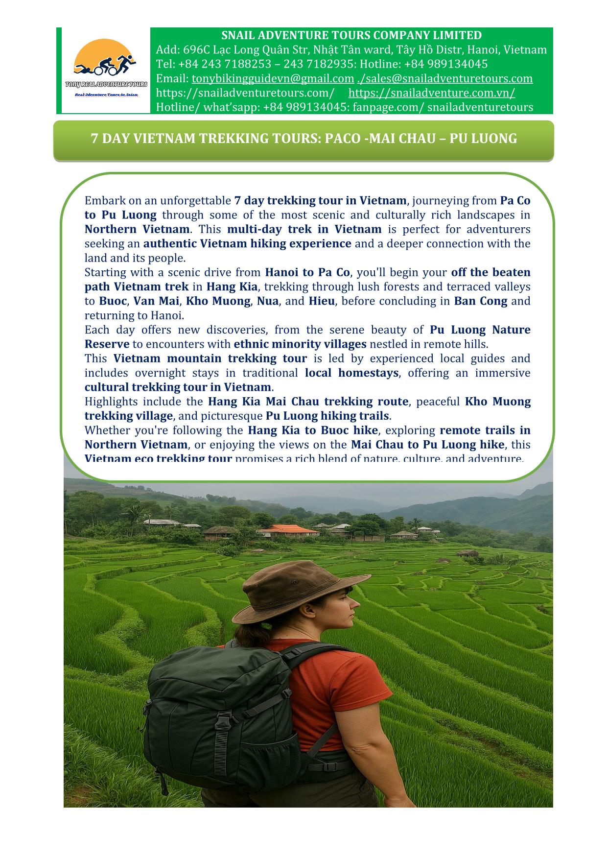 7 DAY PA CO - HANG KIA -MAI CHAU -PULUONG TREKKING TOURS