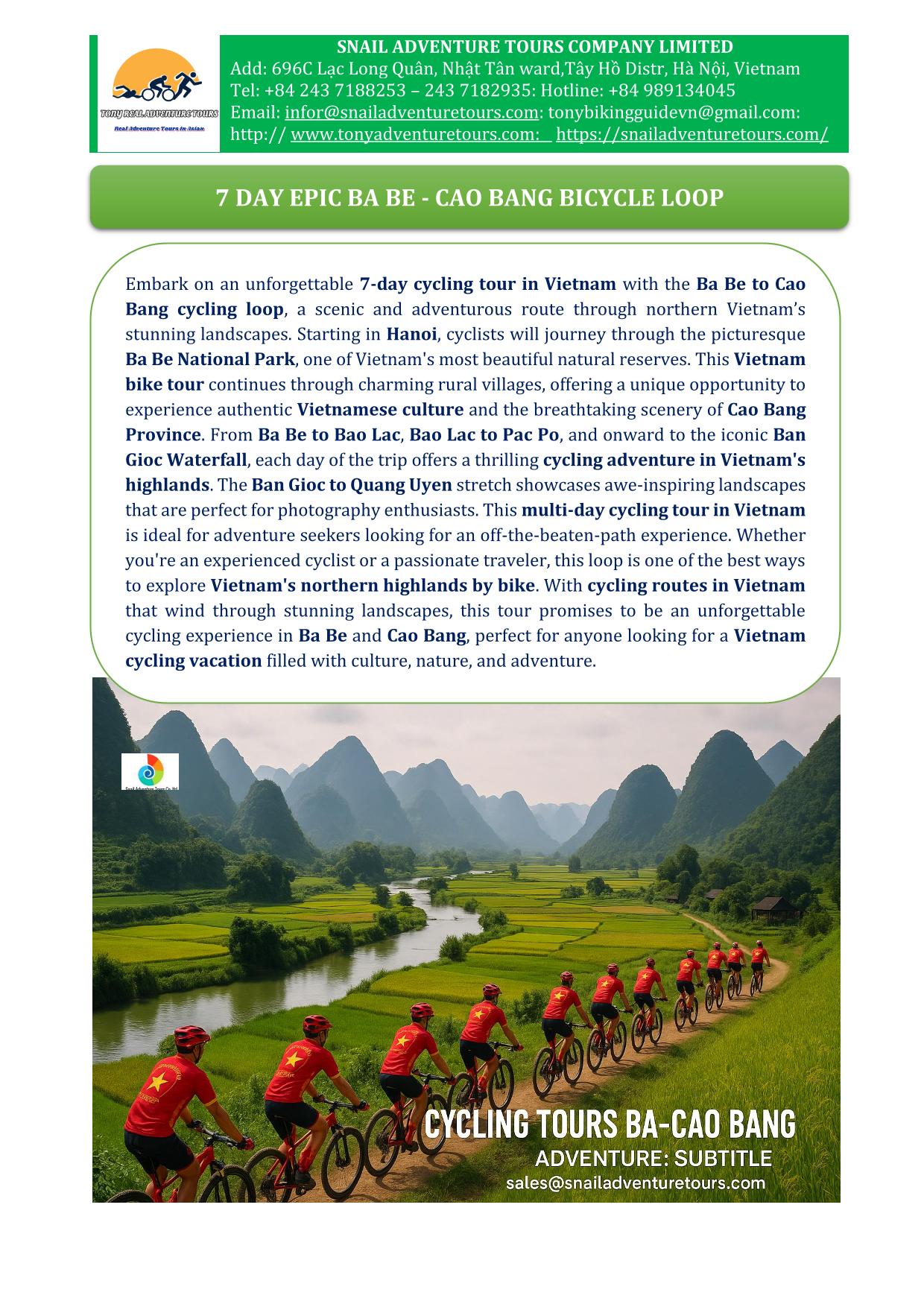 7 DAY BA BE - CAO BANG CYCLING TOUR: NORTH VIETNAM ADVENTURE