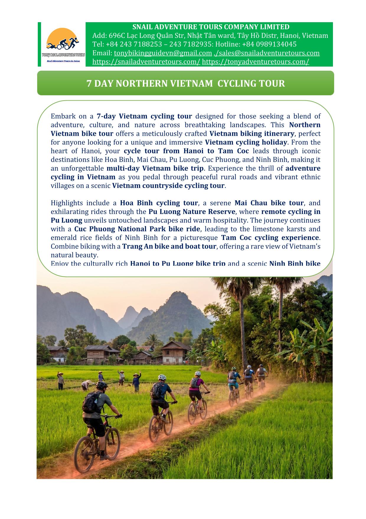 7 DAY NORTHERN VIETNAM CYCLING TOURS: MAI CHAU -TAM COC ADVENTURE