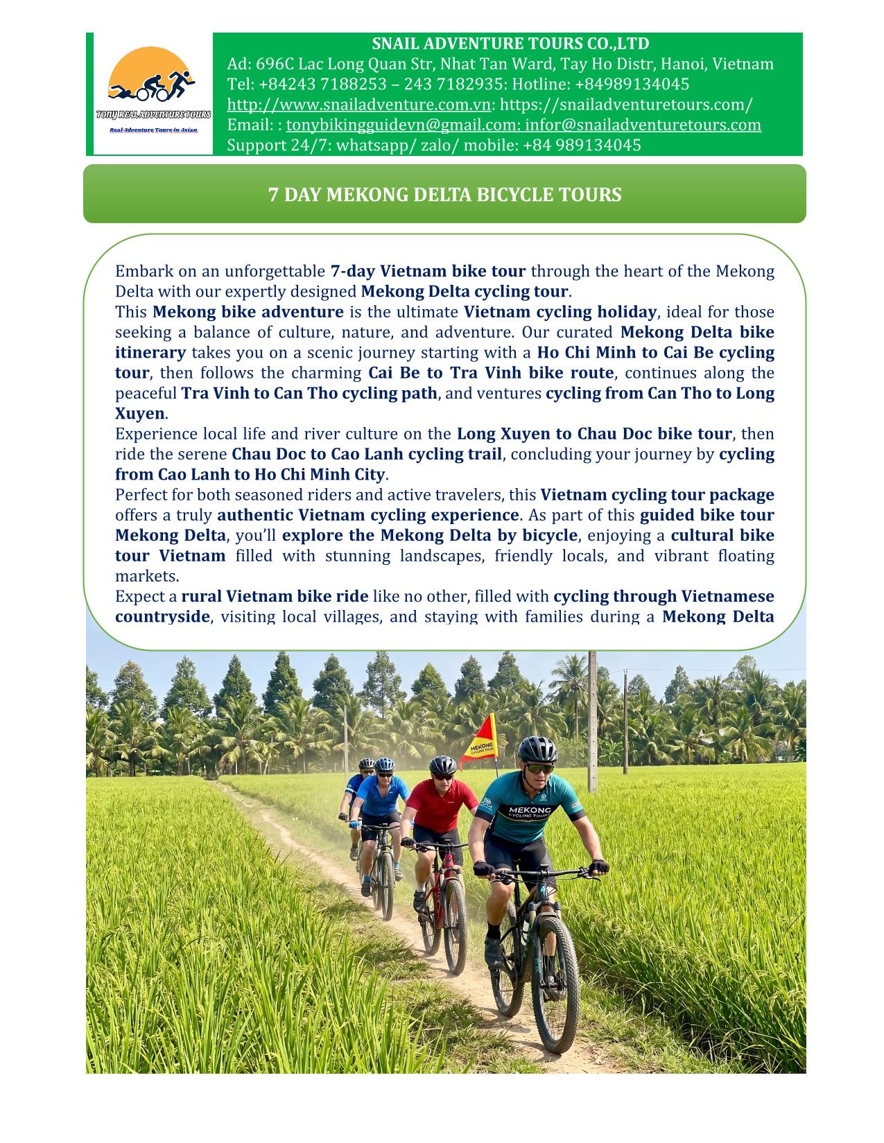 7 DAY MEKONG DELTA CYCLING TOURS