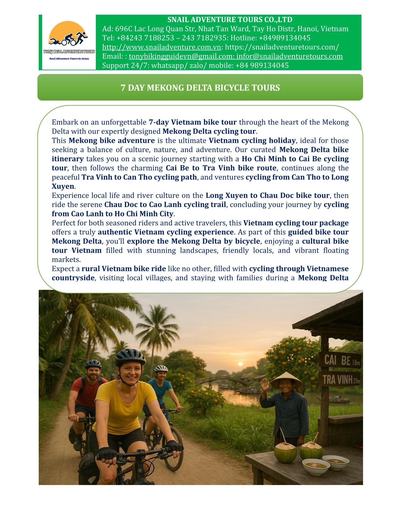 7 DAY MEKONG DELTA CYCLING TOURS