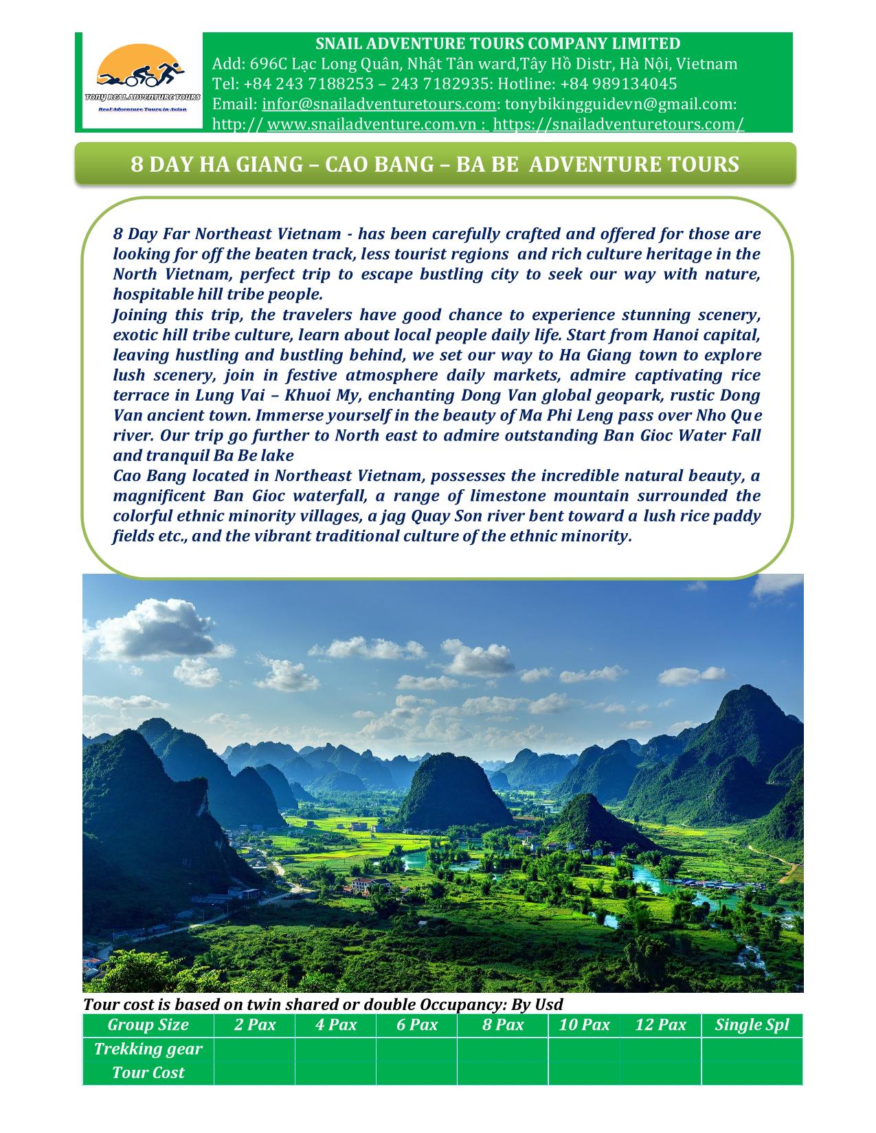 8 DAY HA GIANG - CAO BANG - BA BE ADVENTURE TOURS
