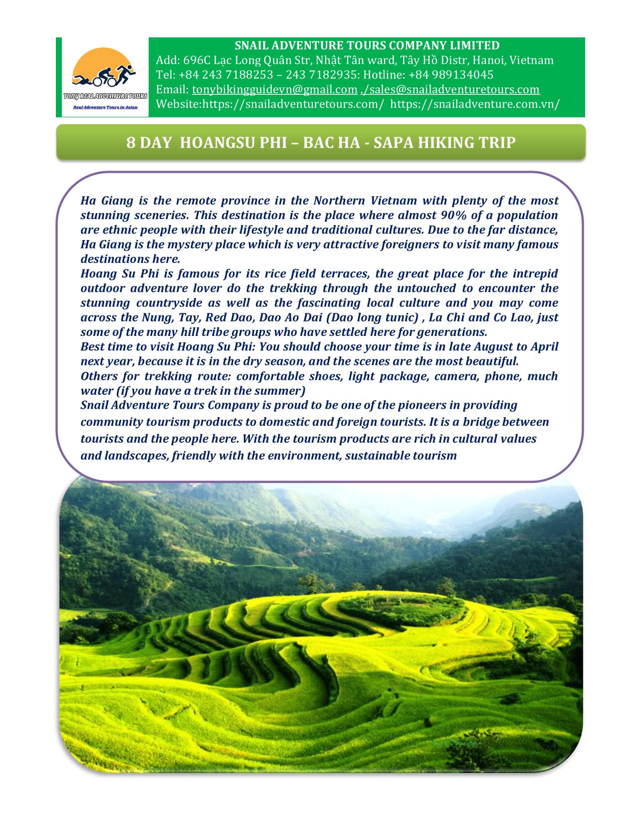 8 DAY HOANG SU PHI - BAC HA - SAPA HIKING TOURS