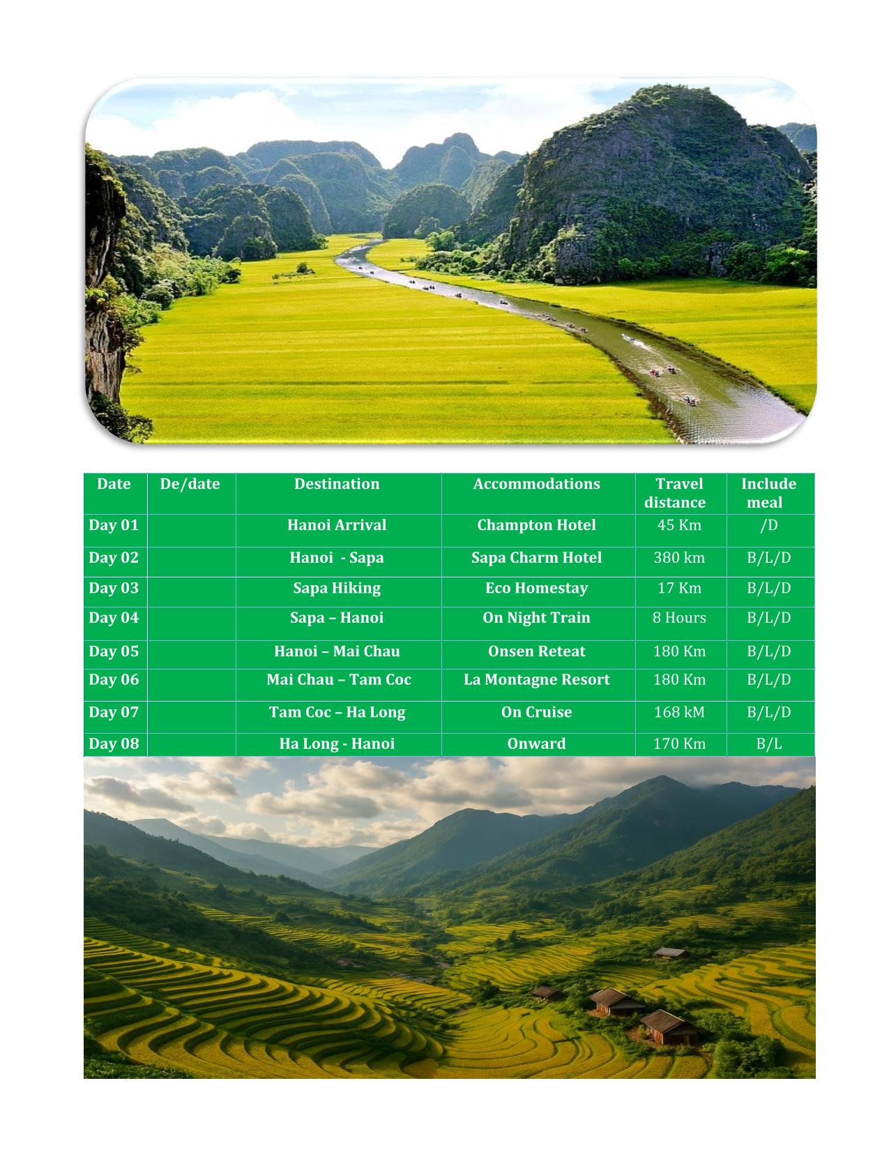 8 DAY VIETNAM  ADVENTURE TOURS: HANOI-SAPA - MAI CHAU -TAM COC - HALONG BAY