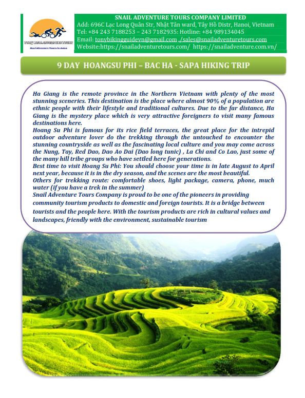 9 DAY HOANG SU PHI - BAC HA - SAPA HIKING  TOURS