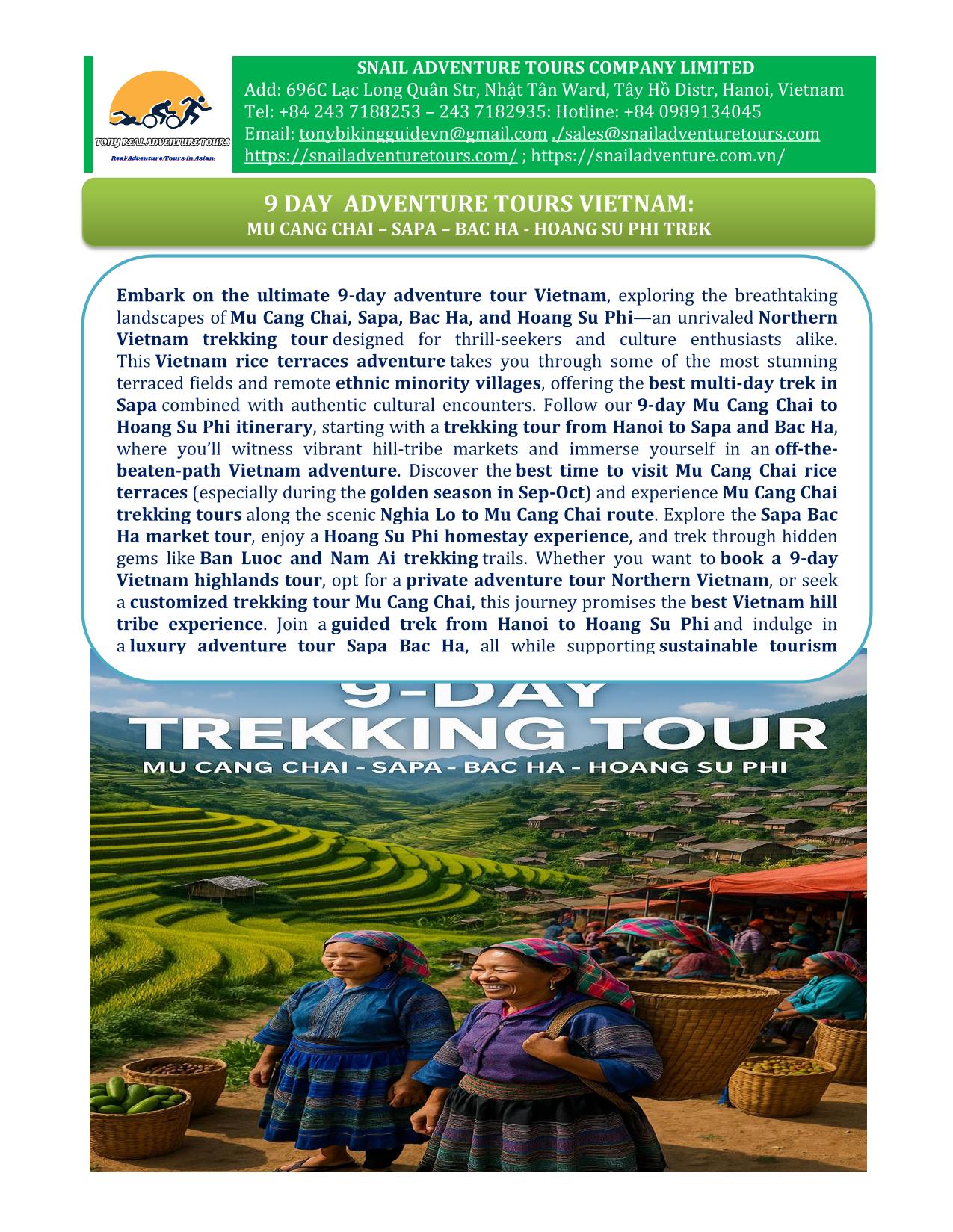 9 DAY ADVENTURE TOURS VIETNAM: MU CANG CHAI -SAPA - HOANG SU PHI TREK