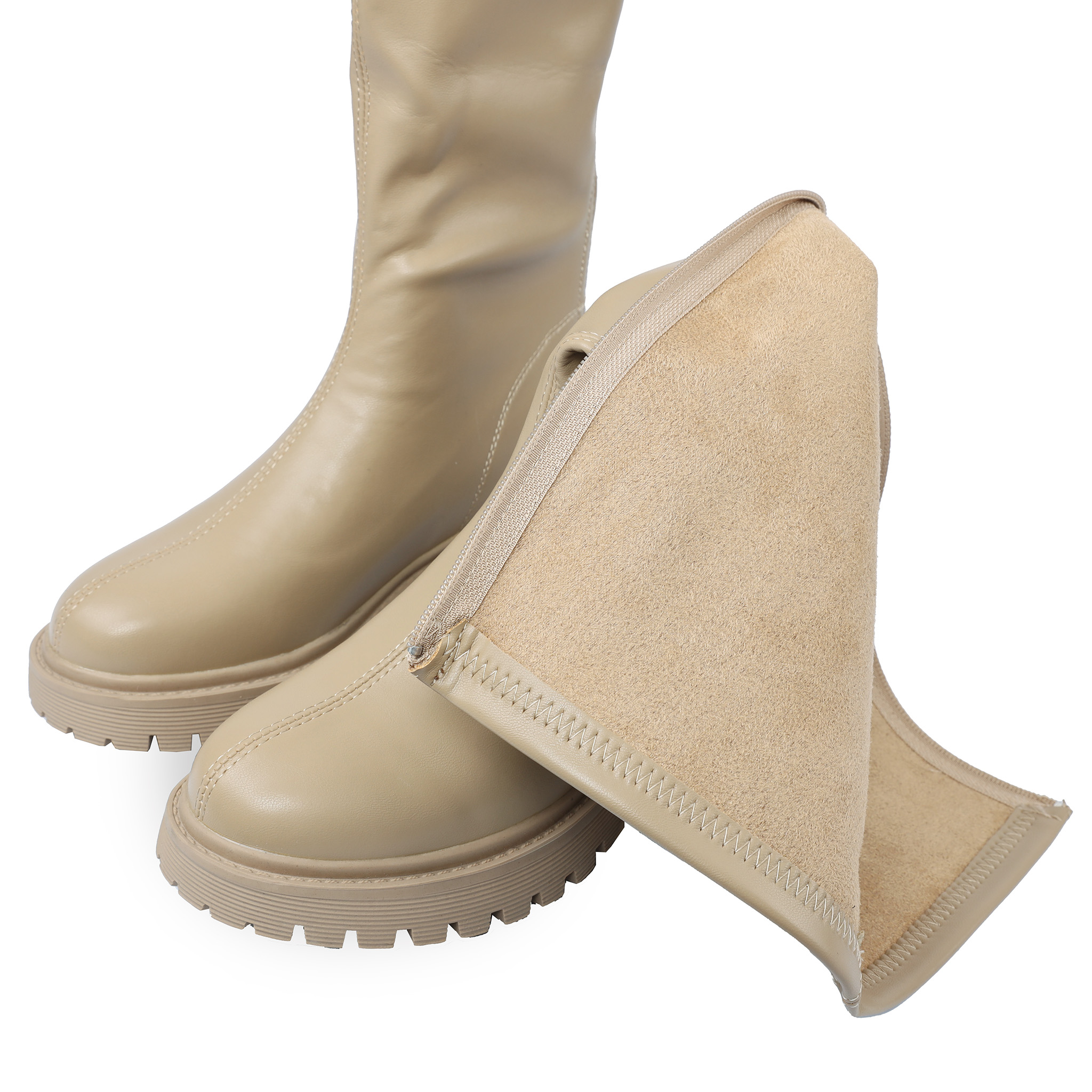 Giày Boots Nữ Da Mềm VEGAN 881-1 - Cỡ 38 - 24.0cm - Be Microfiber