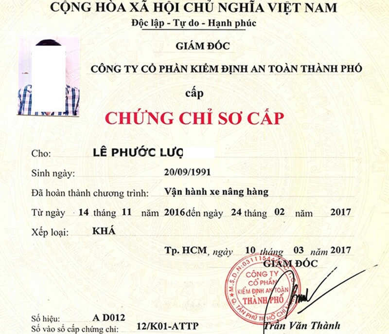 chứng chỉ lái xe tay nâng