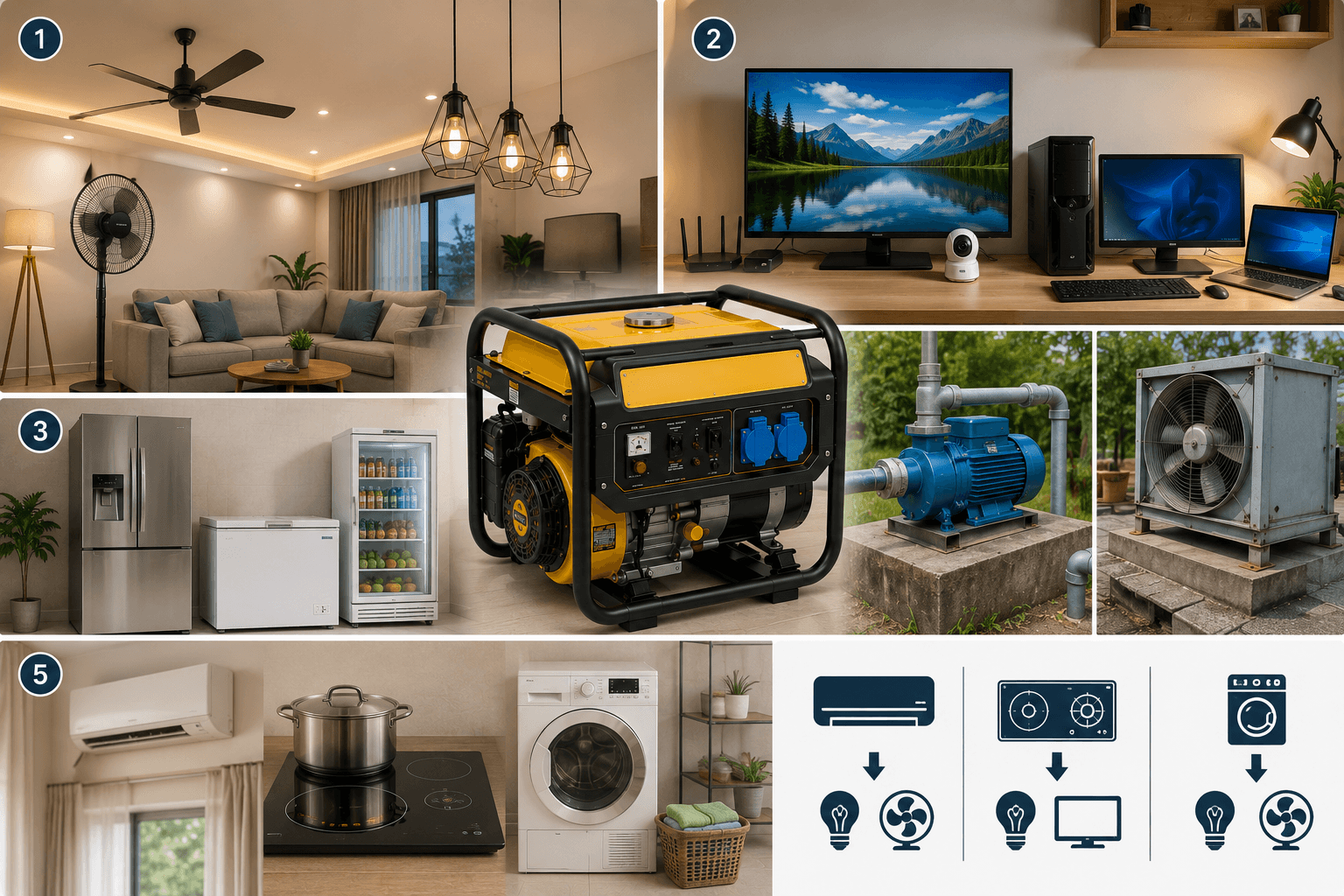Các nhóm thiết bị có thể sử dụng với máy phát điện 5kVA