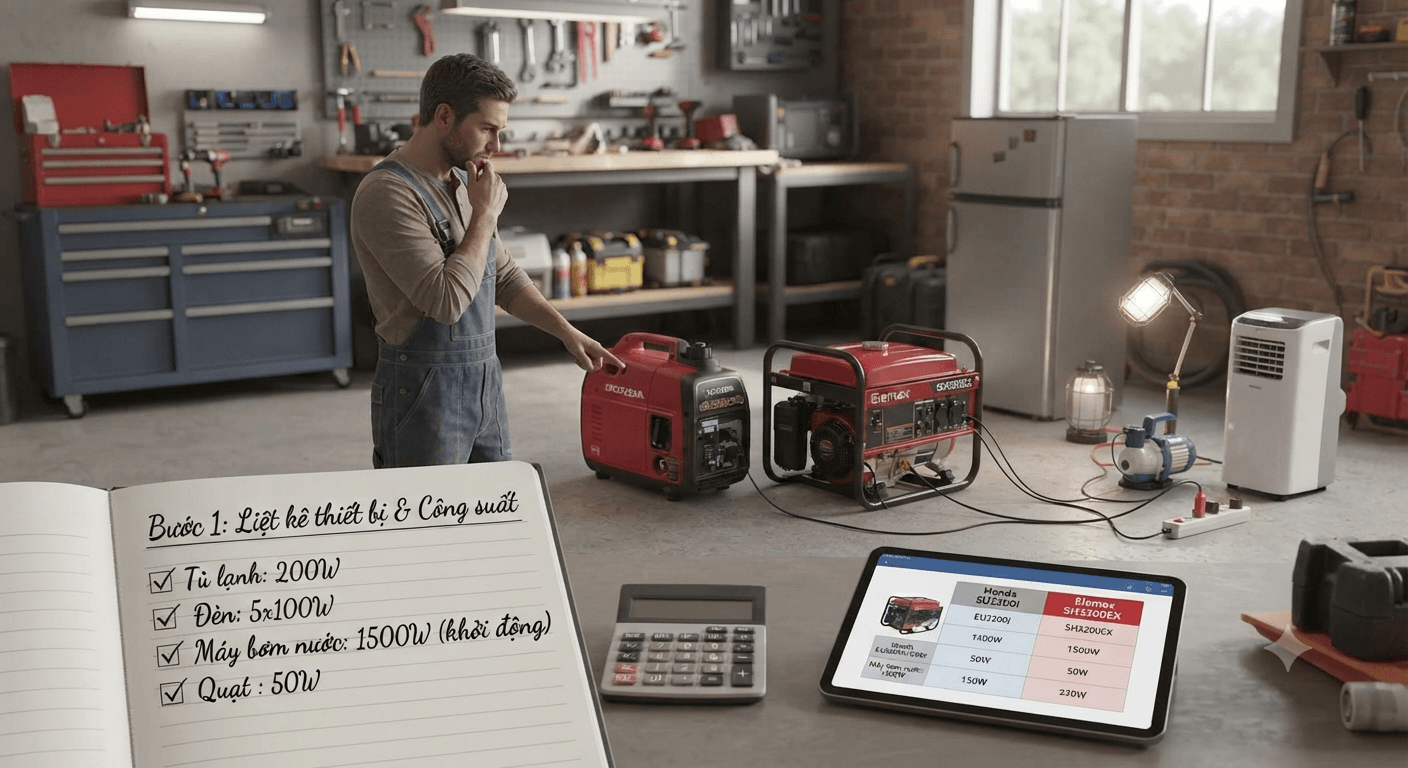 Cách chọn công suất máy phát điện Honda và Elemax