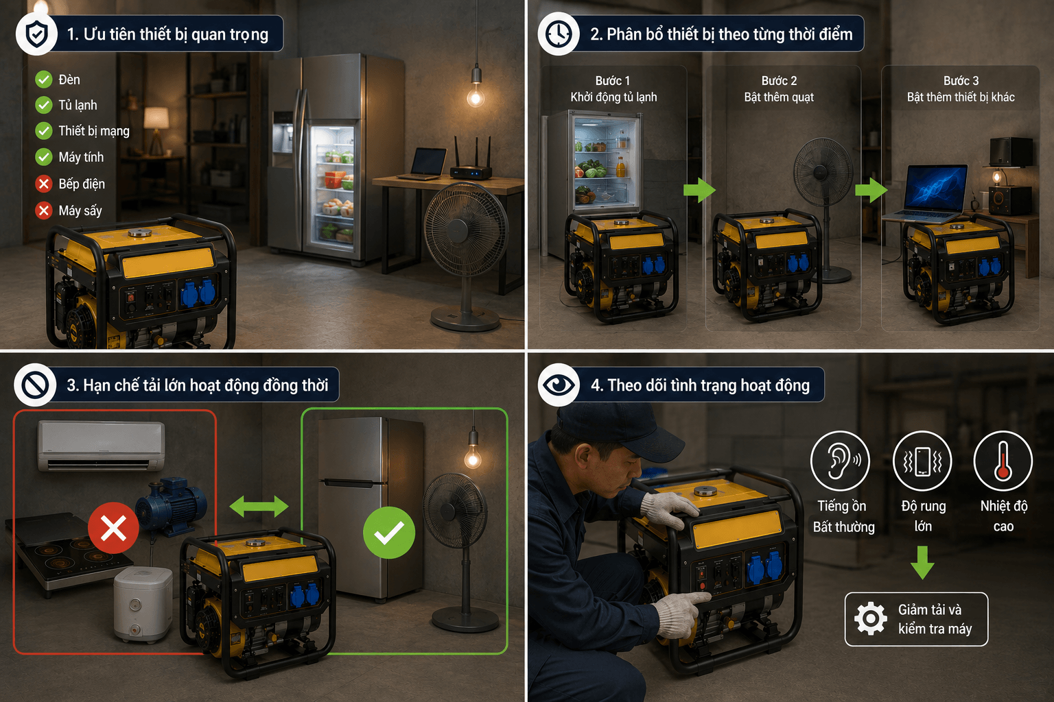 Cách phối hợp thiết bị để sử dụng máy 5kVA hiệu quả
