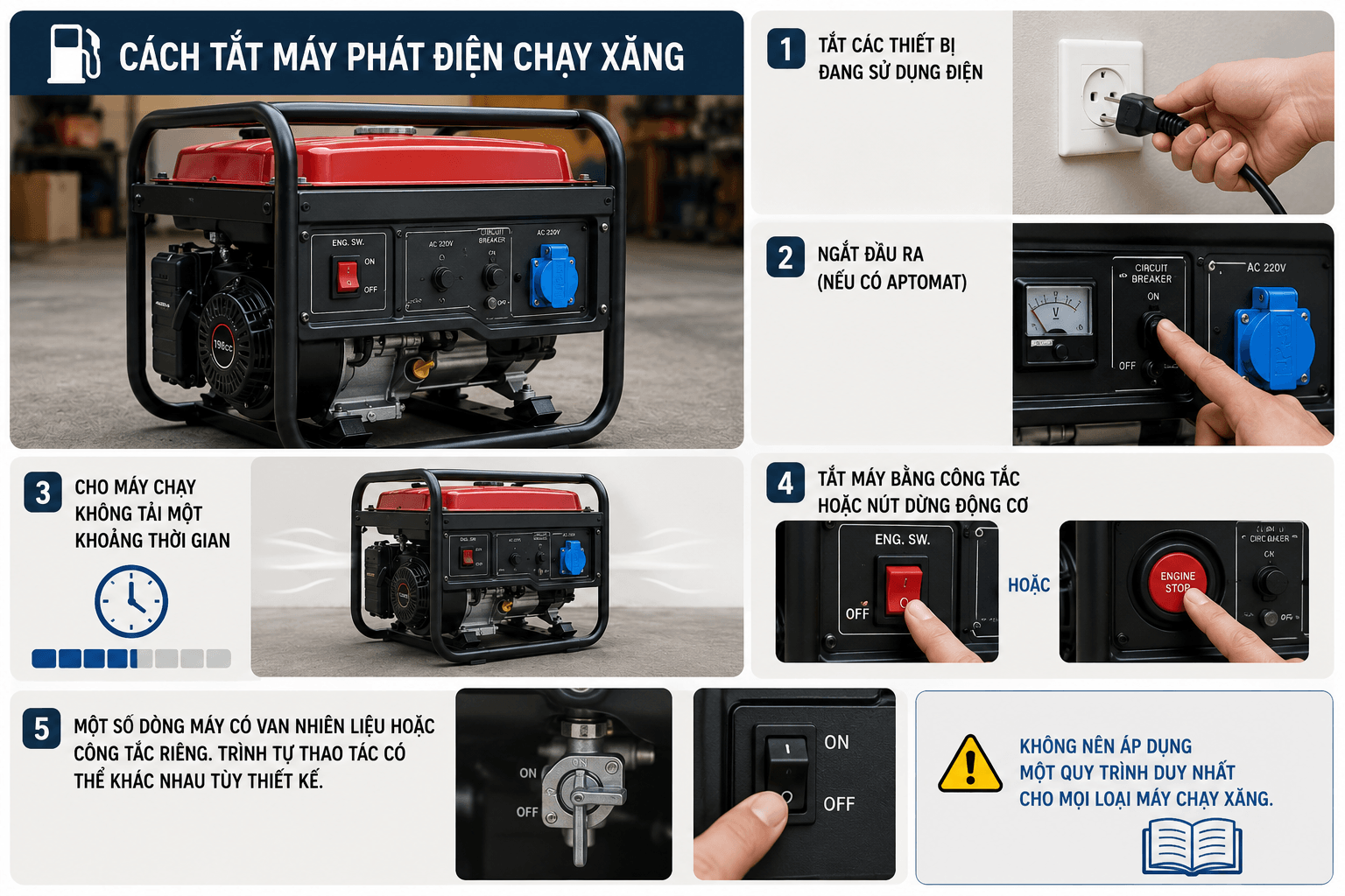 Cách tắt máy phát điện chạy xăng