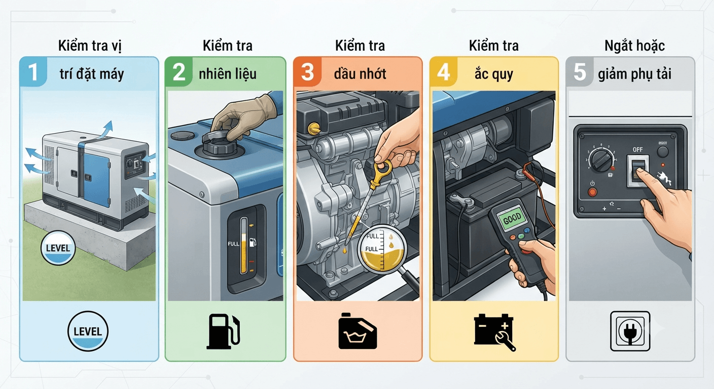 Cần kiểm tra gì trước khi khởi động máy phát điện?