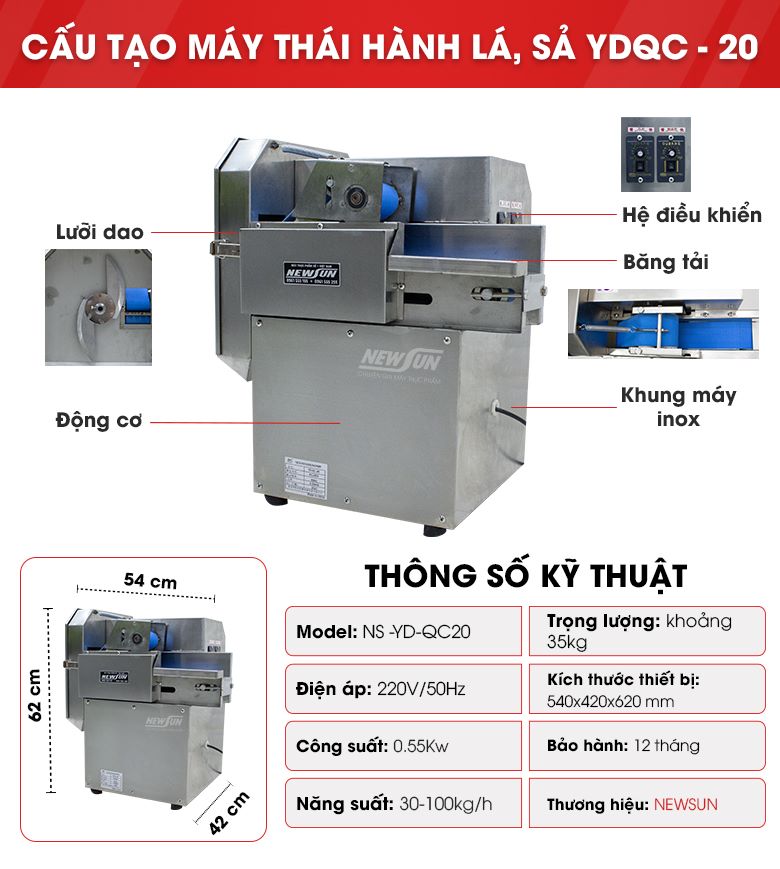 Máy thái hành lá sả YDQC-20 (dạng băng tải)