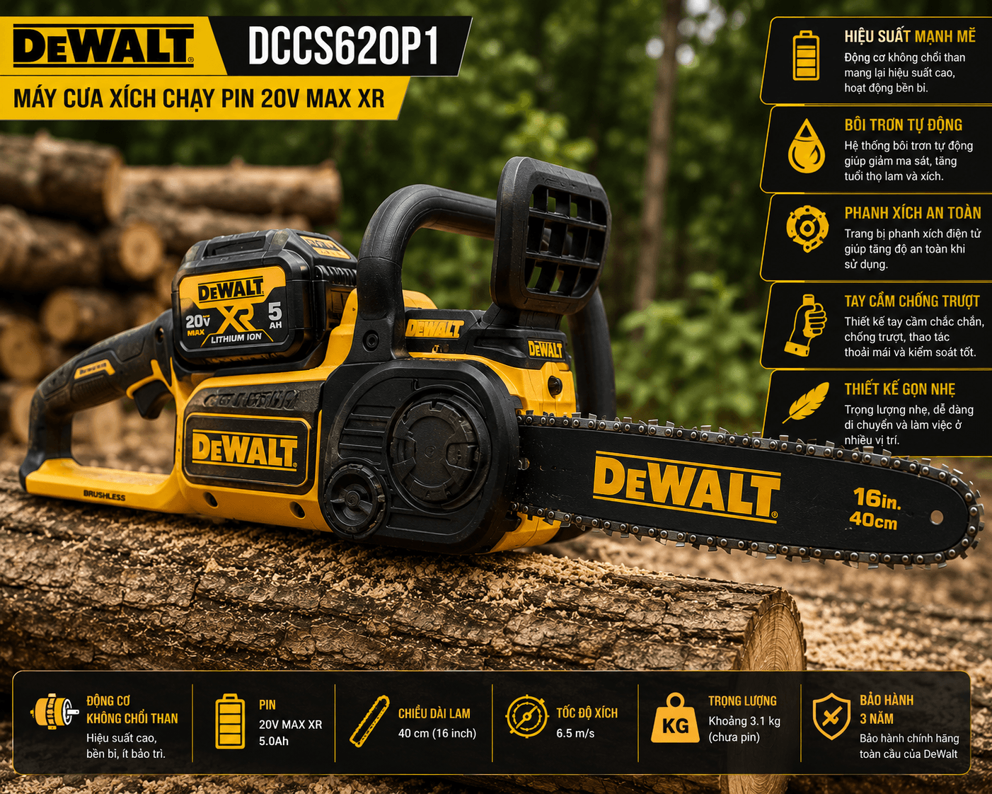 máy cưa xích DeWalt DCCS620P1