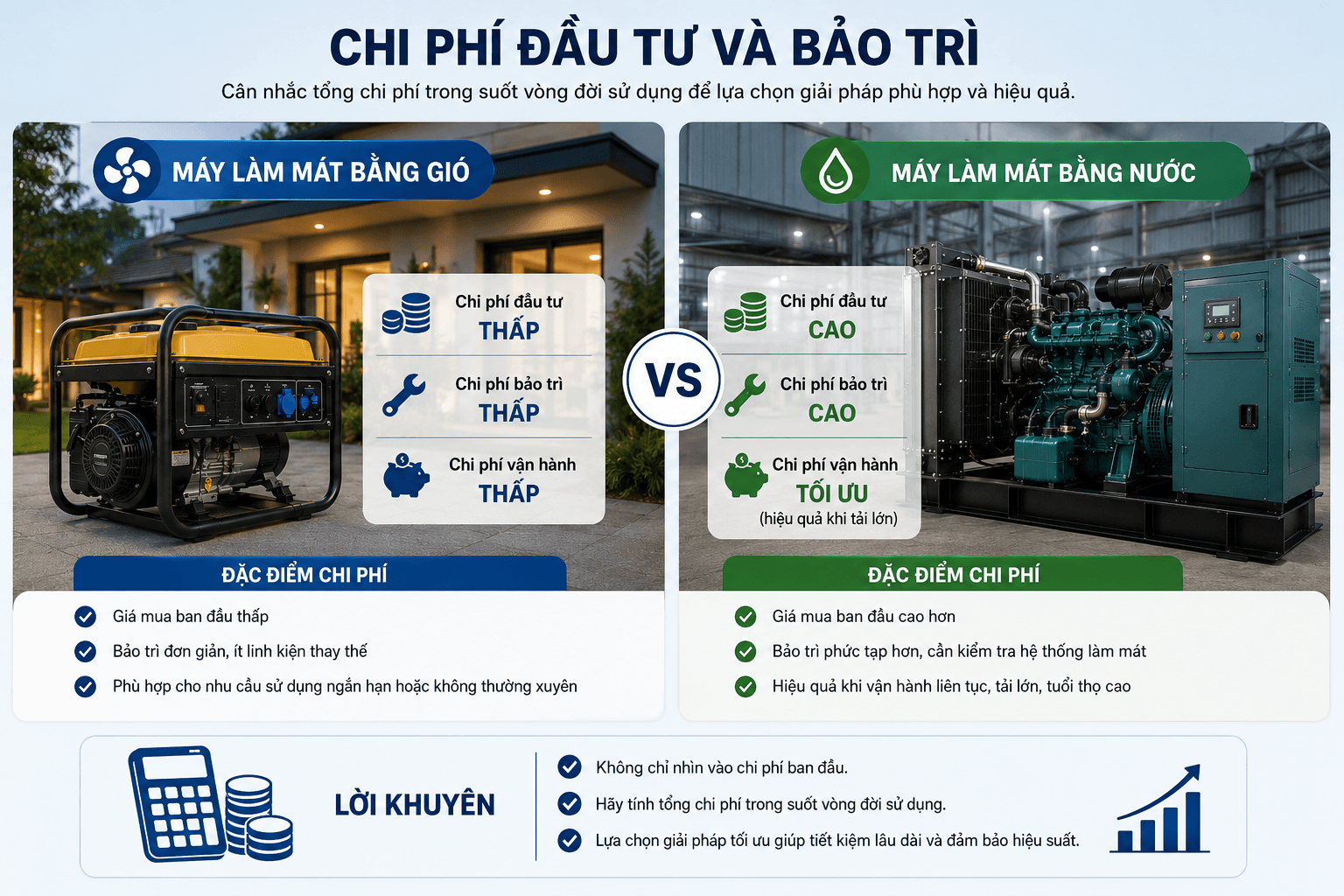 chi phí đầu tư và bảo trì máy phát điện
