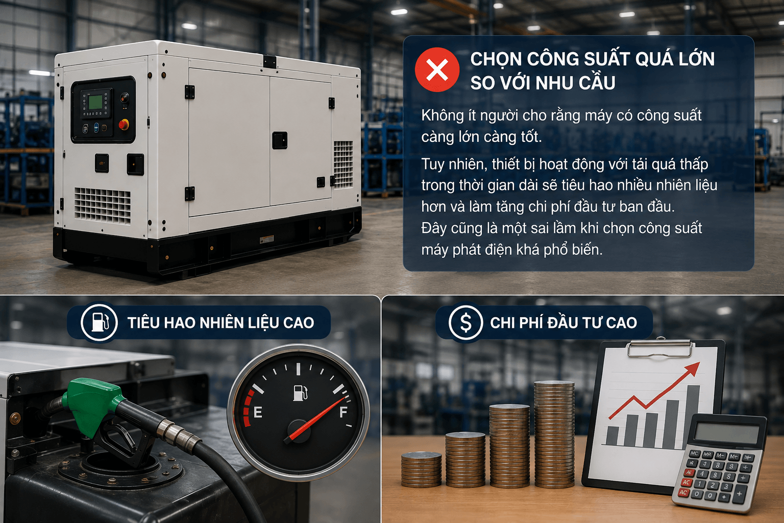 Chọn công suất quá lớn so với nhu cầu