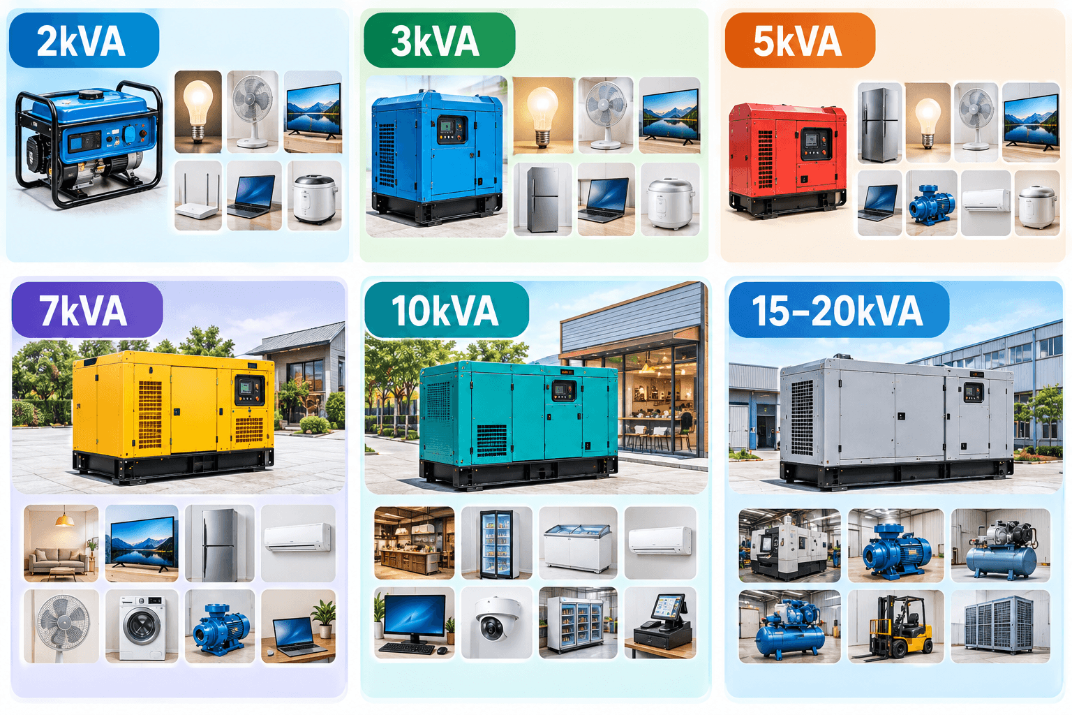 Công suất máy phát điện theo từng mức kVA