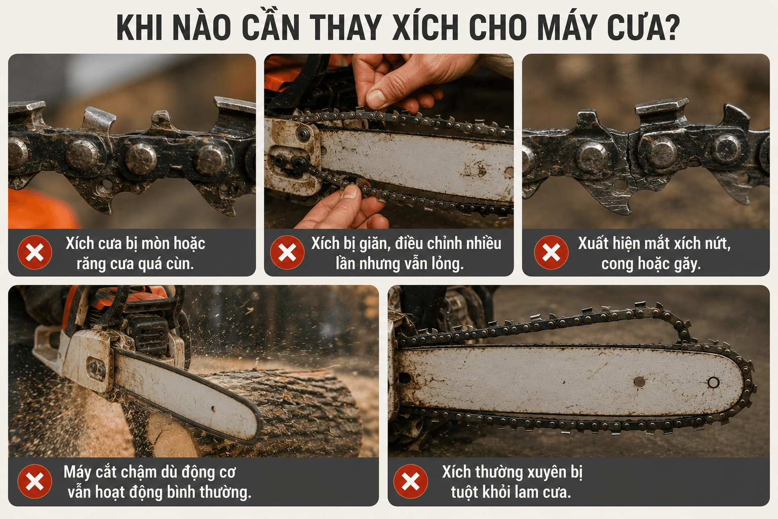 khi nào cần thay xích cho máy cưa