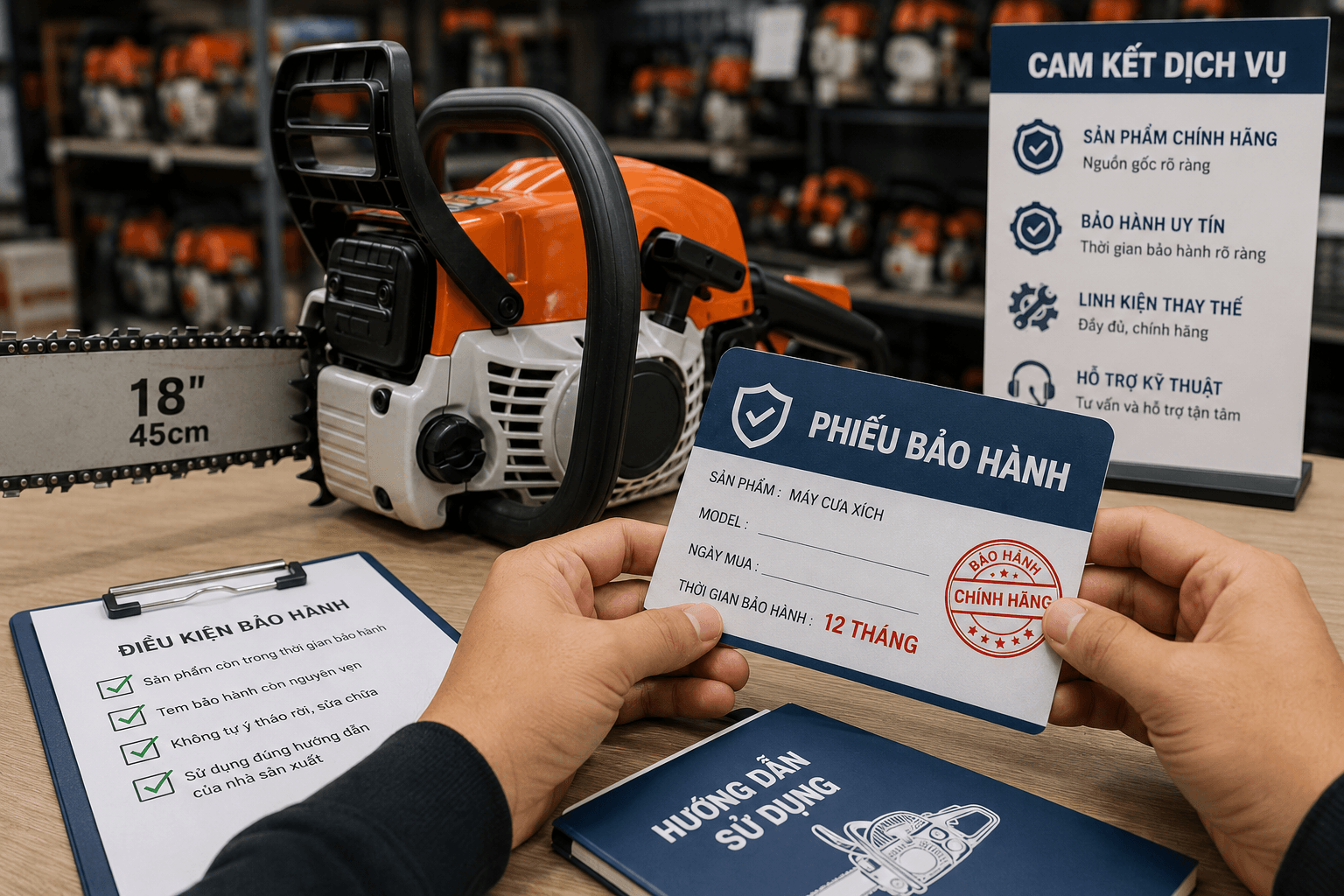 kiểm tra chính sách bảo hành của máy cưa xích