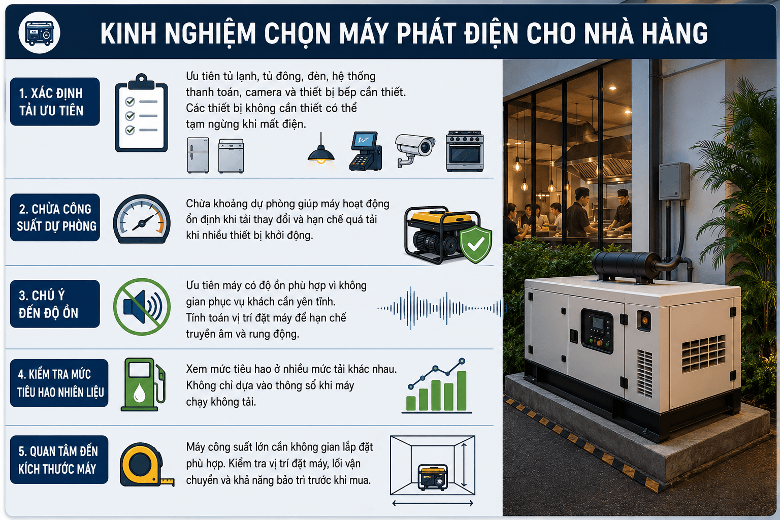 Kinh nghiệm chọn máy phát điện cho nhà hàng