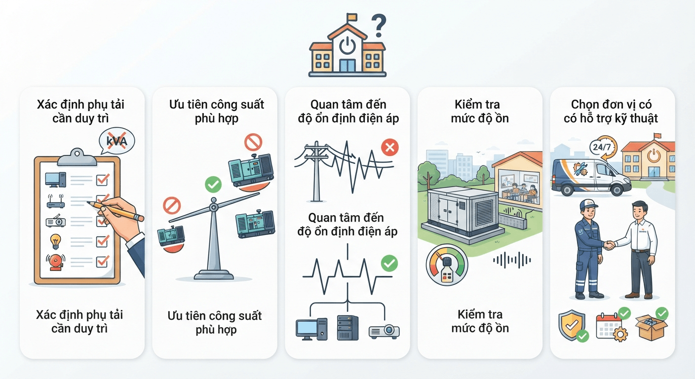 Kinh nghiệm chọn máy phát điện cho trường học