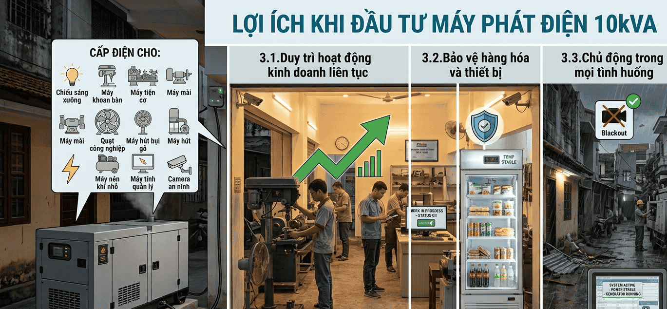 Lợi ích khi đầu tư máy phát điện 10kVA