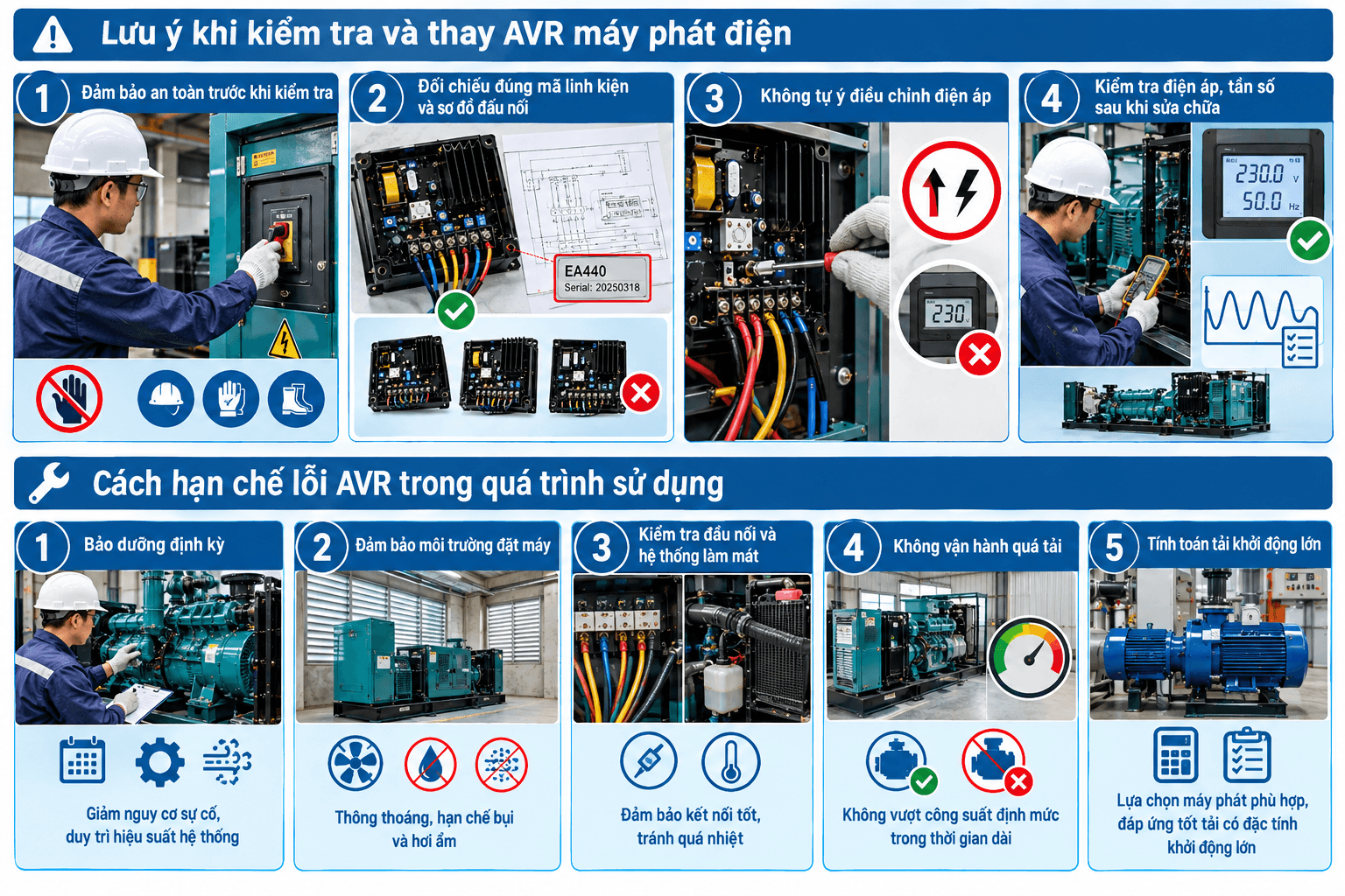 Lưu ý khi kiểm tra và thay AVR máy phát điện