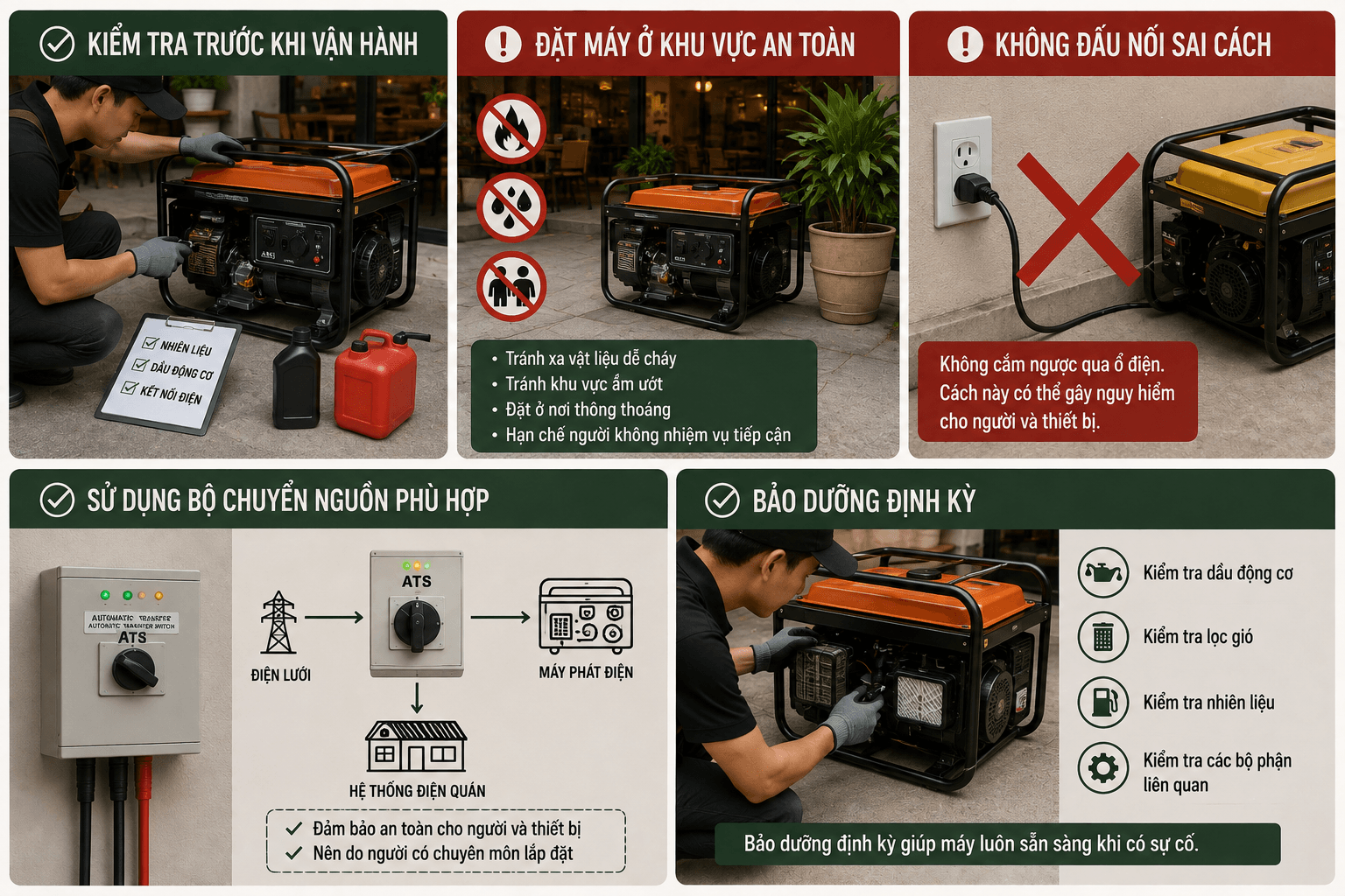 Lưu ý khi sử dụng máy phát điện cho quán cà phê