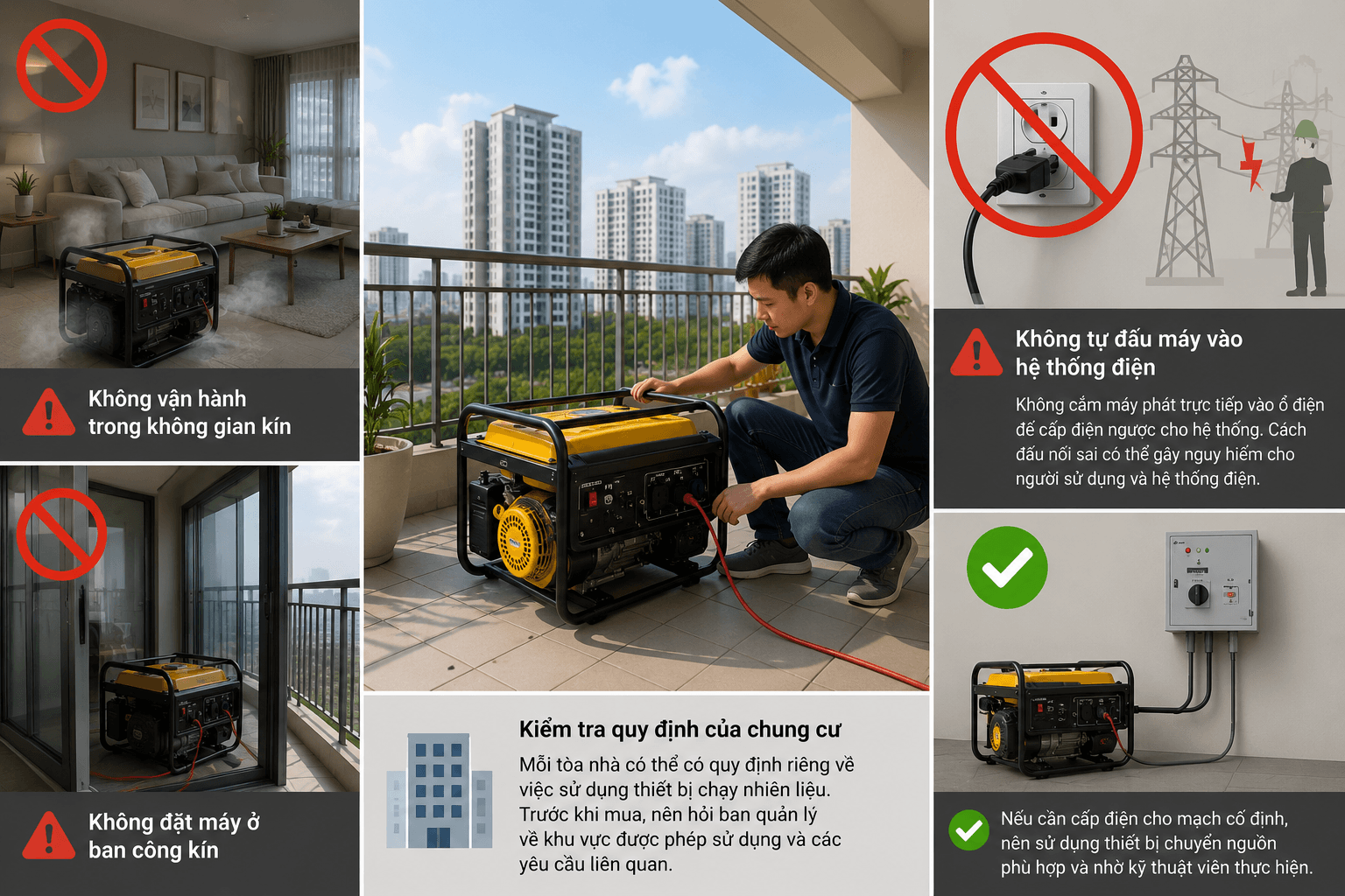 Lưu ý an toàn khi sử dụng máy phát điện trong chung cư