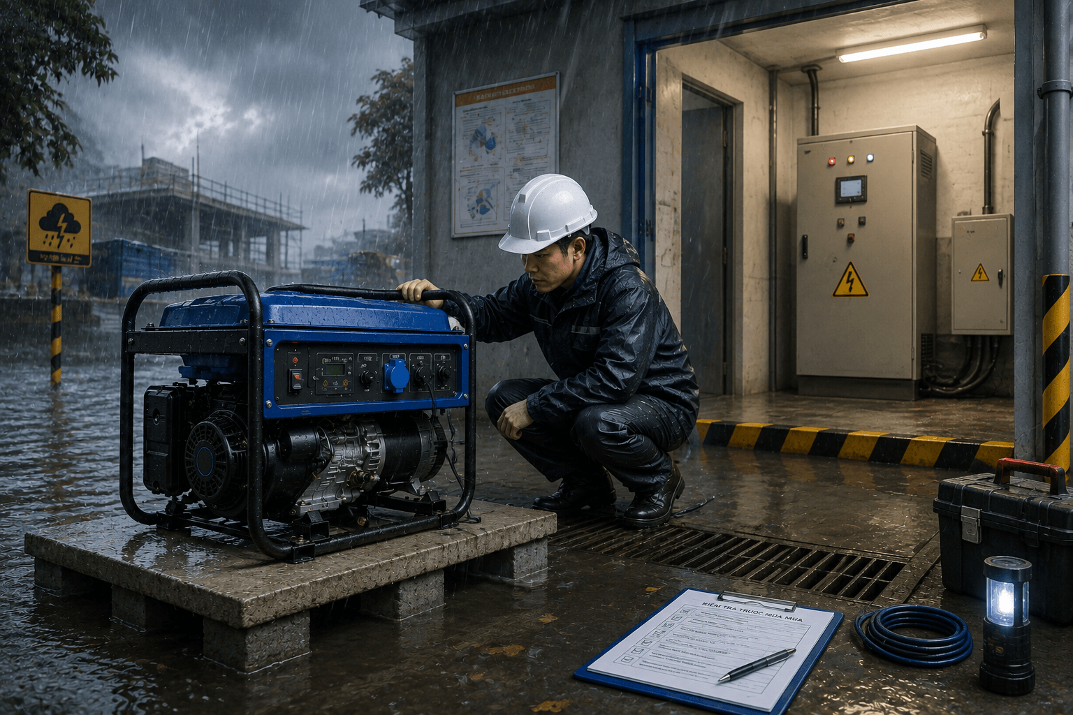 Lưu ý khi sử dụng máy phát điện trong ngày mưa lớn
