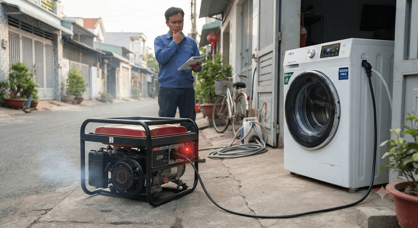 không nên dùng máy phát điện 2kVA cho máy giặt công suất lớn