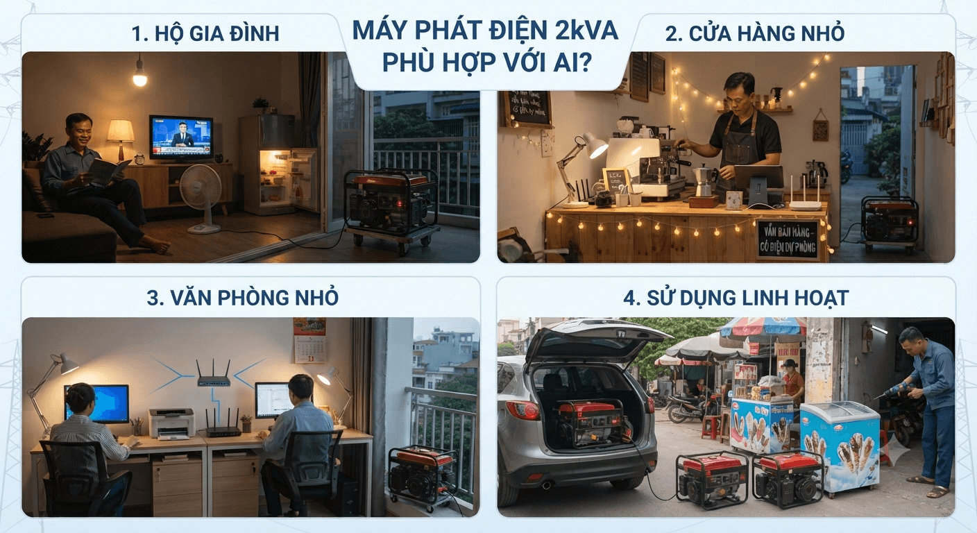 Máy phát điện 2kVA phù hợp với ai?