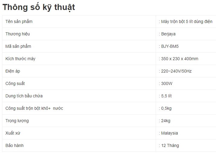 Máy đánh kem Berjaya 5 lít BJY-BM5