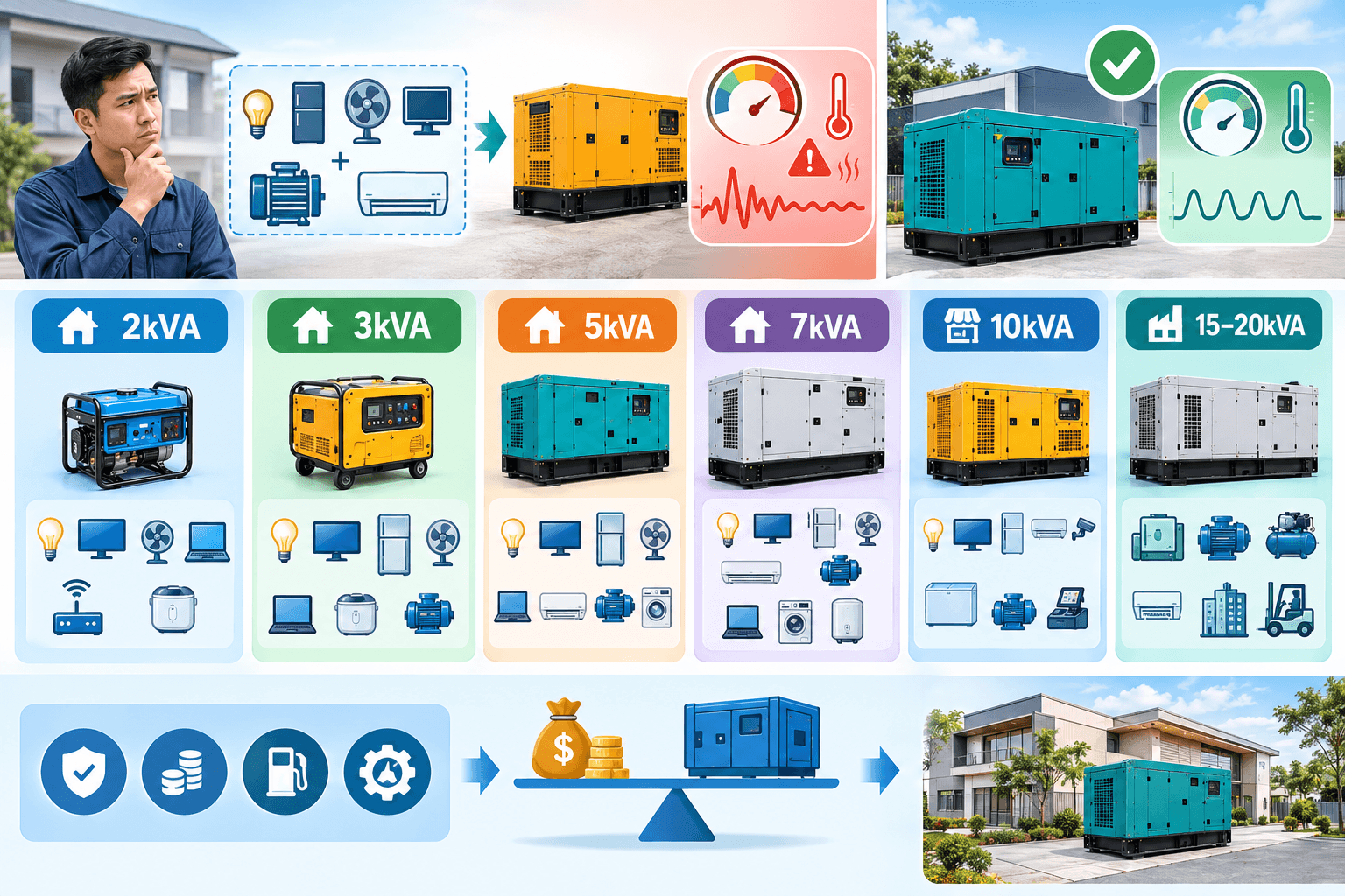 Nên chọn máy phát điện dư bao nhiêu công suất