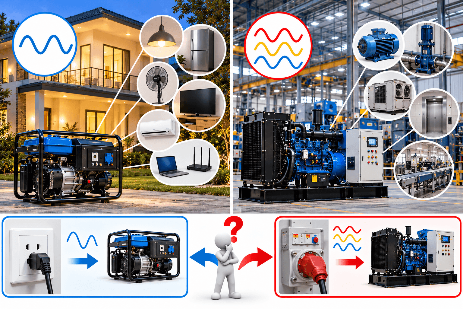 Nên chọn máy phát điện 1 pha hay 3 pha