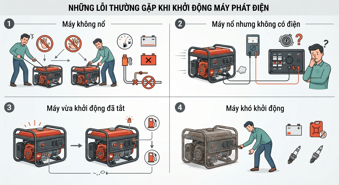 Những lỗi thường gặp khi khởi động máy phát điện