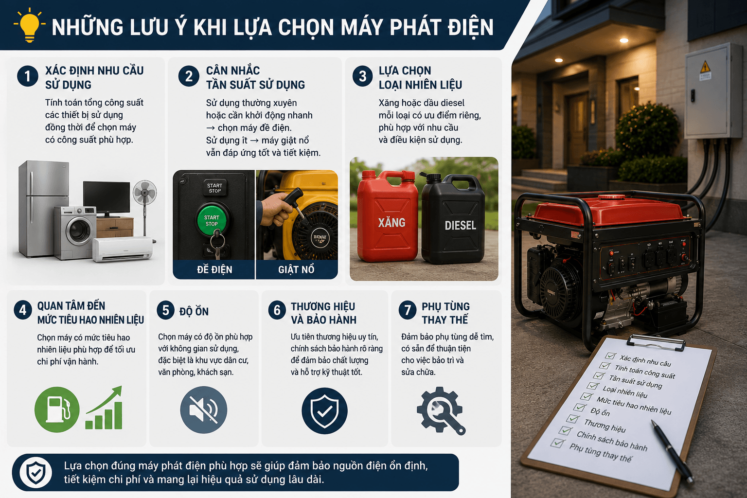 những lưu ý khi chọn máy phát điện