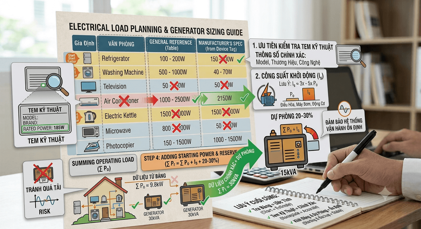 những lưu ý khi sử dụng bảng công suất thiết bị điện