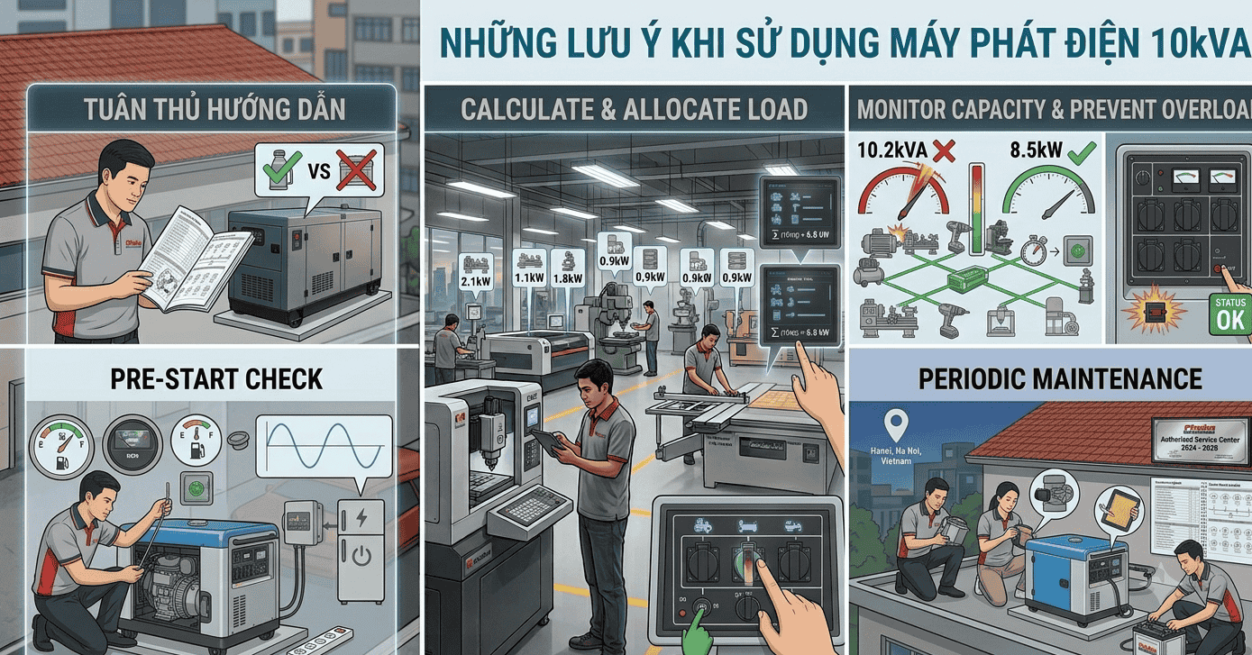 Những lưu ý khi sử dụng máy phát điện 10kVA