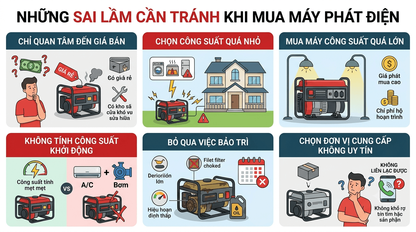 những sai lầm cần tránh khi chọn máy phát điện