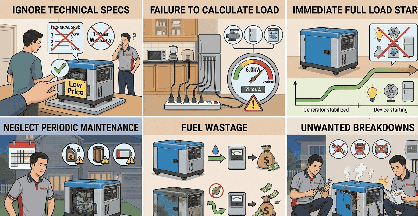  Những sai lầm thường gặp khi chọn máy phát điện 7kVA