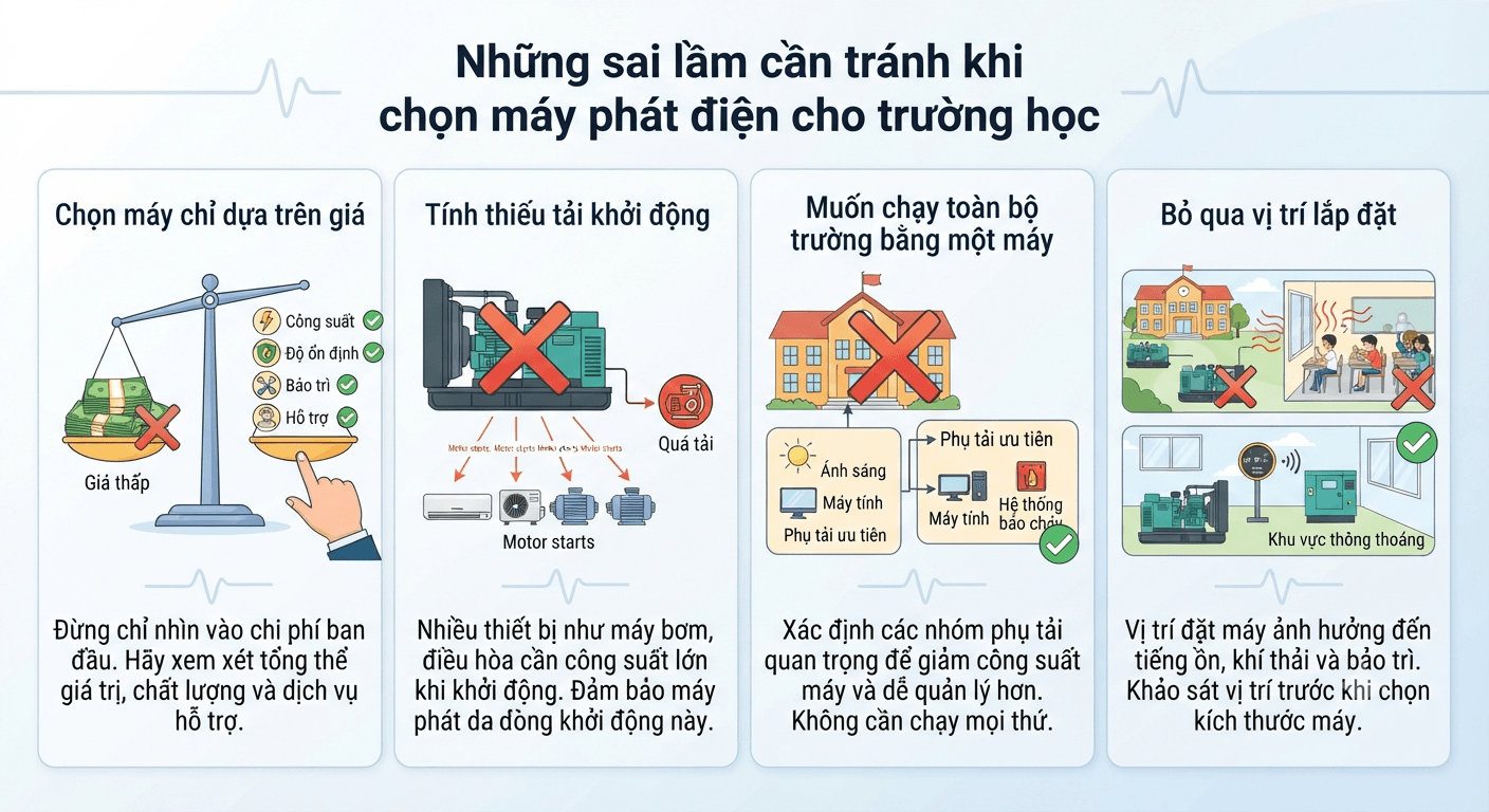 Những sai lầm cần tránh khi chọn máy phát điện cho trường học