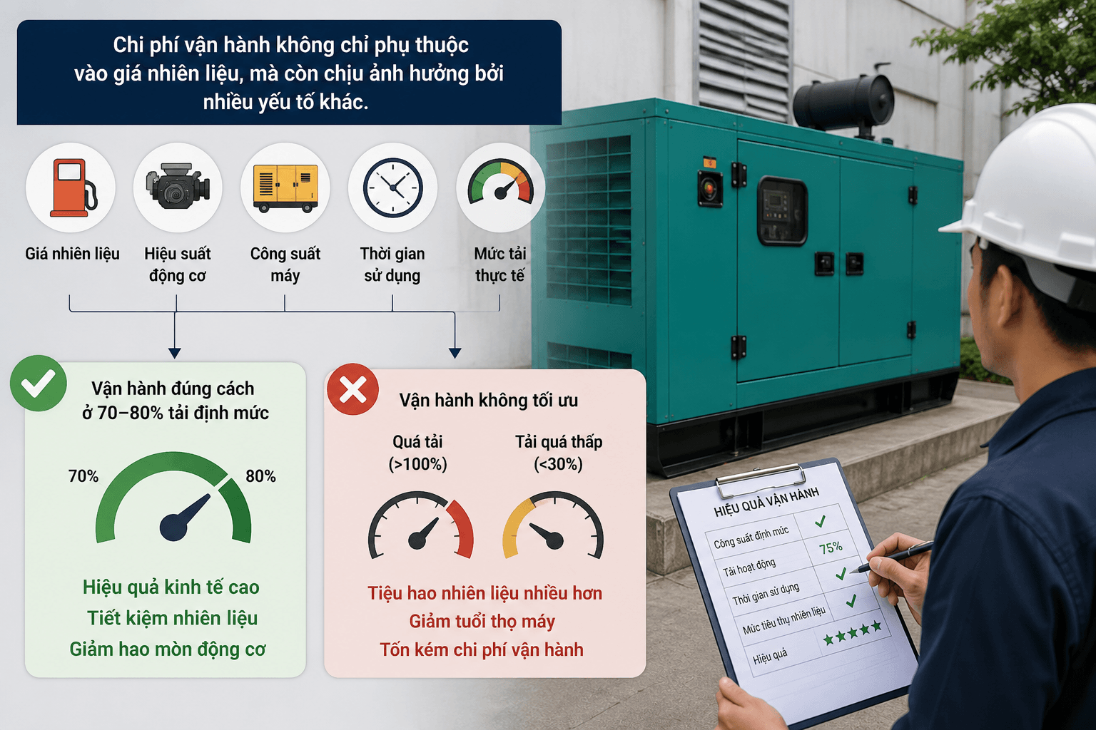 những yếu tố quyết định chi phí nhiên liệu máy phát điện